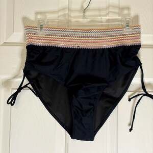 Blooming Jelly Women's High Waisted Color Block Tummy Control Bikini Bottoms Bla